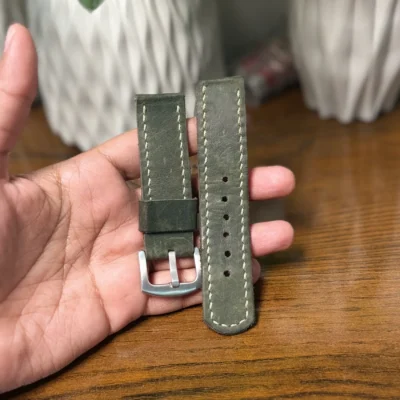 Olive Green Leather Strap 22mm